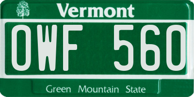 VT license plate OWF560