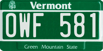 VT license plate OWF581