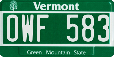 VT license plate OWF583