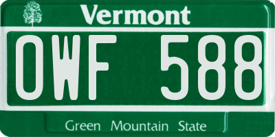 VT license plate OWF588