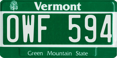 VT license plate OWF594