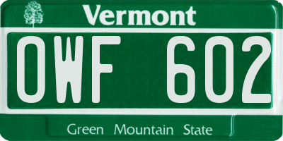 VT license plate OWF602