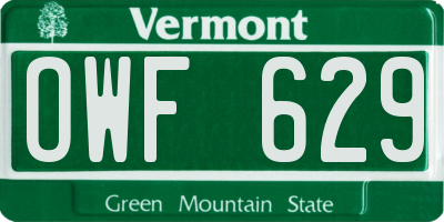VT license plate OWF629