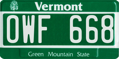 VT license plate OWF668