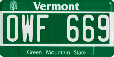 VT license plate OWF669