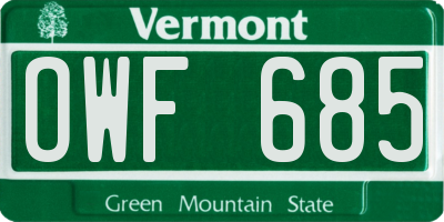 VT license plate OWF685