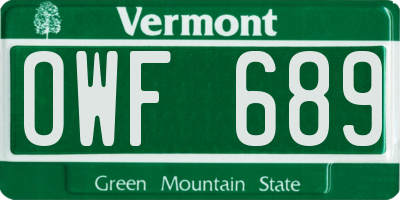 VT license plate OWF689