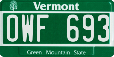 VT license plate OWF693