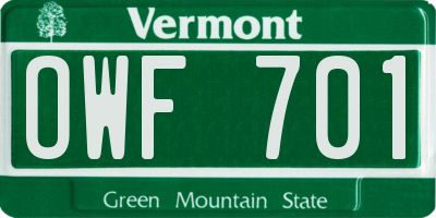 VT license plate OWF701