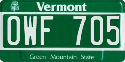 VT license plate OWF705