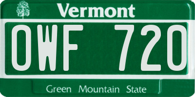VT license plate OWF720