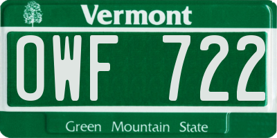 VT license plate OWF722