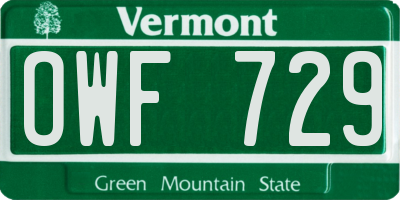 VT license plate OWF729