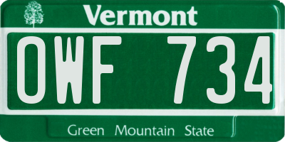 VT license plate OWF734