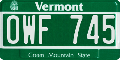 VT license plate OWF745