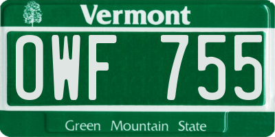VT license plate OWF755