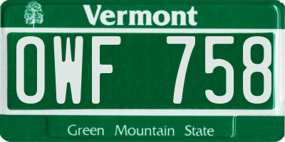 VT license plate OWF758