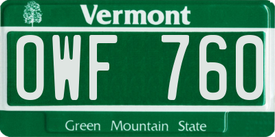 VT license plate OWF760