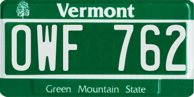 VT license plate OWF762