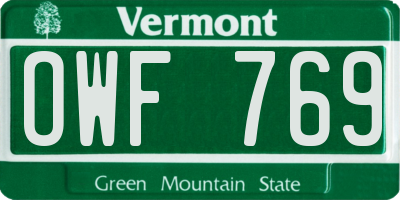VT license plate OWF769