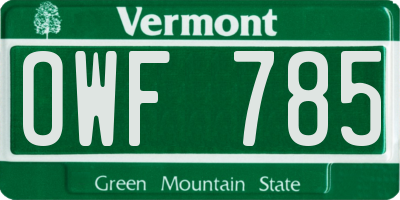 VT license plate OWF785