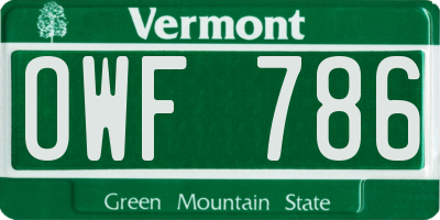 VT license plate OWF786