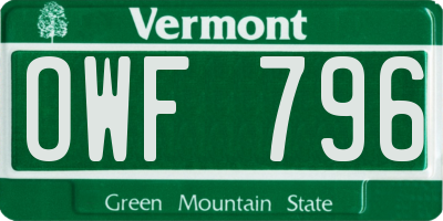 VT license plate OWF796