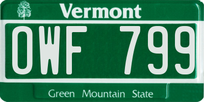 VT license plate OWF799