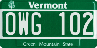 VT license plate OWG102