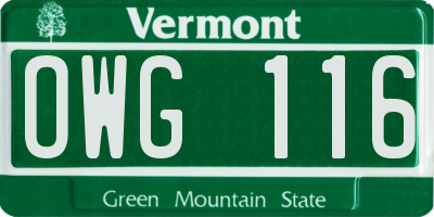 VT license plate OWG116
