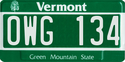 VT license plate OWG134