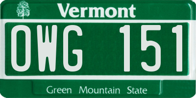 VT license plate OWG151
