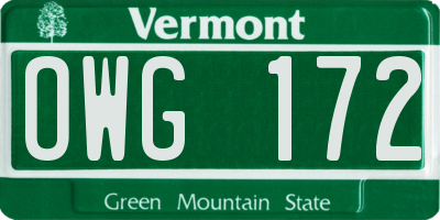 VT license plate OWG172