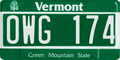 VT license plate OWG174