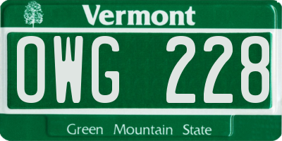VT license plate OWG228