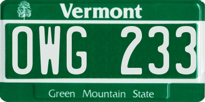 VT license plate OWG233