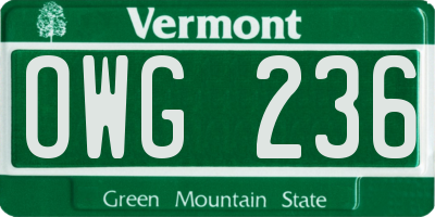 VT license plate OWG236