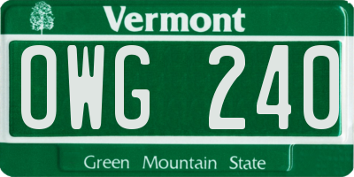 VT license plate OWG240