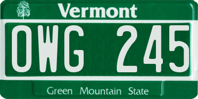 VT license plate OWG245