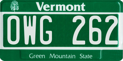 VT license plate OWG262