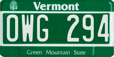 VT license plate OWG294