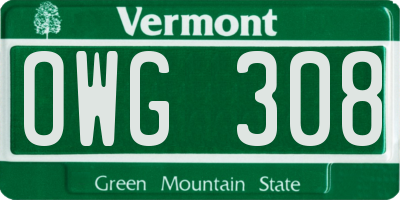 VT license plate OWG308