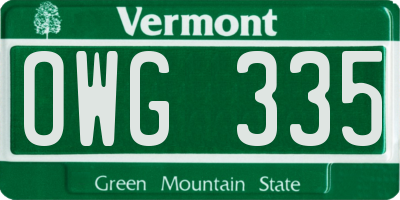 VT license plate OWG335