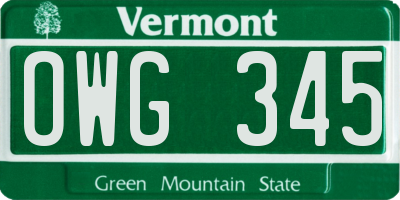 VT license plate OWG345
