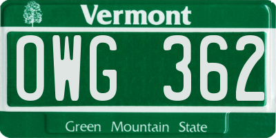 VT license plate OWG362