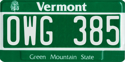 VT license plate OWG385