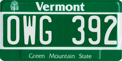VT license plate OWG392