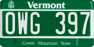 VT license plate OWG397
