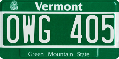 VT license plate OWG405