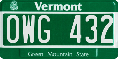 VT license plate OWG432